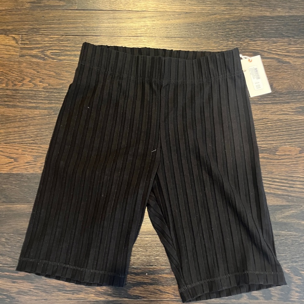 Good American Black Ribbed Bike Shorts